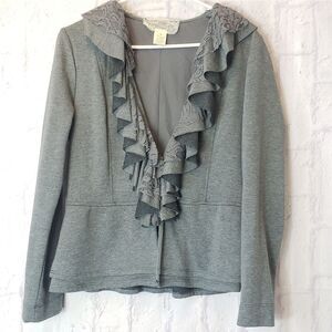 NICK & MO ANTHROPOLOGIE Ruffle Front Knit Blazer Jacket Large